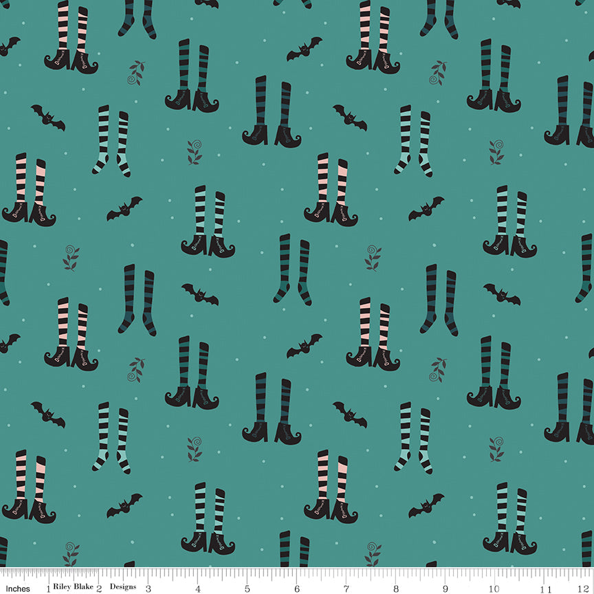 Little Witch Witches Socks Light Teal Yardage by Jennifer Long | Riley Blake Designs #C14561-LTTTEAL