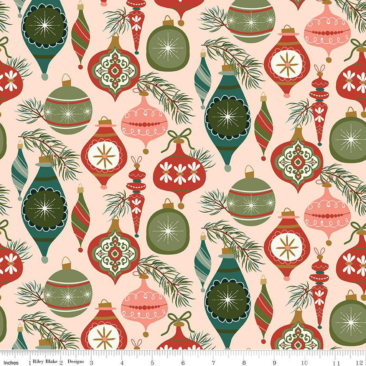 Christmas Is In Town Ornaments Blush Yardage by Sandy Gervais | Riley Blake Designs #C14741-BLUSH