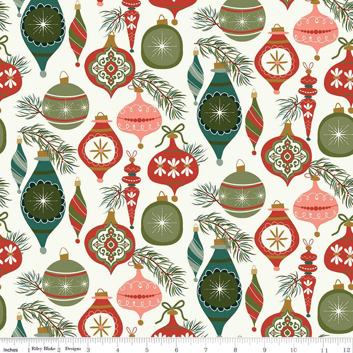 Christmas Is In Town Ornaments Cream Yardage by Sandy Gervais | Riley Blake Designs #C14741-CREAM