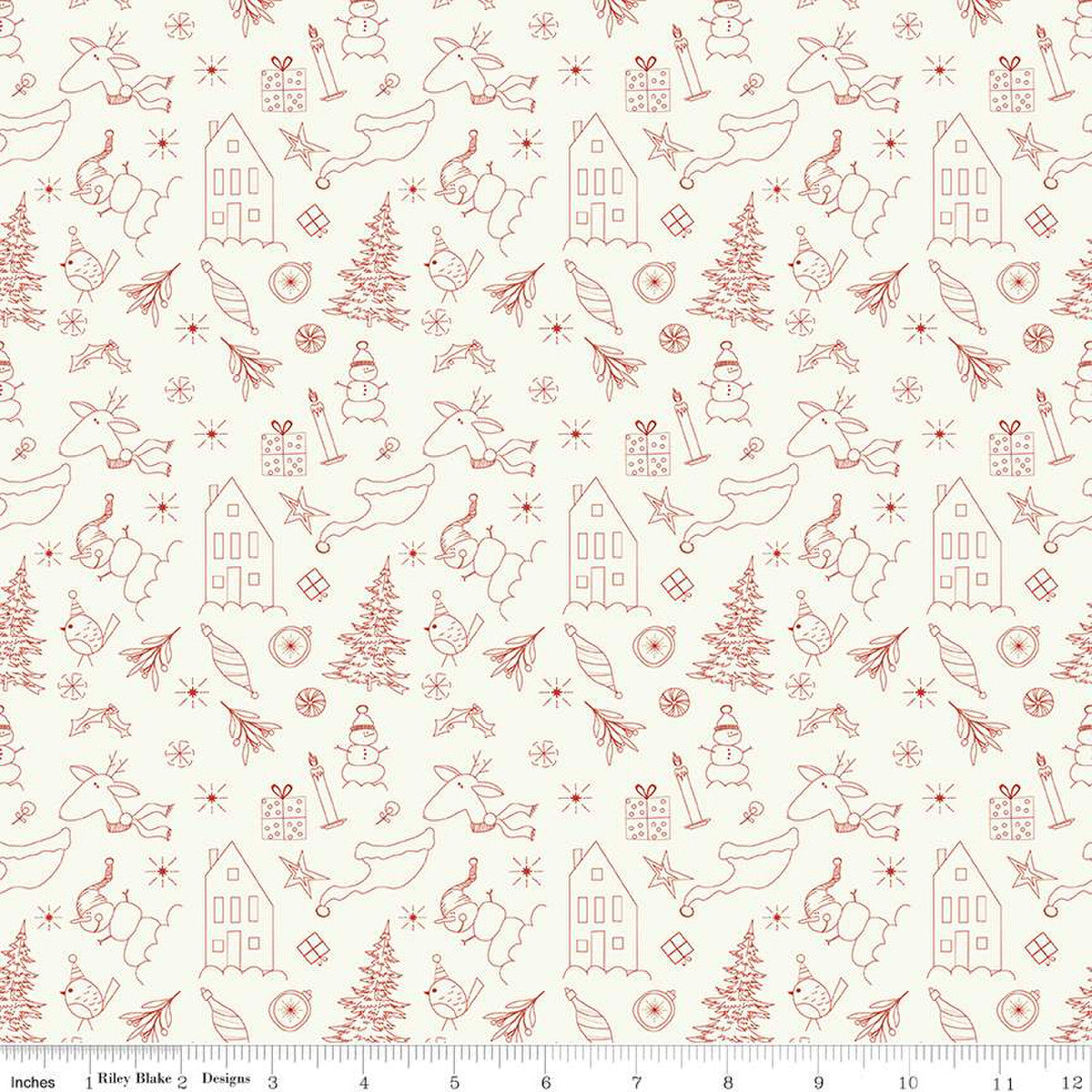 Christmas Is In Town Doodles Cream Yardage by Sandy Gervais | Riley Blake Designs #C14742-CREAM