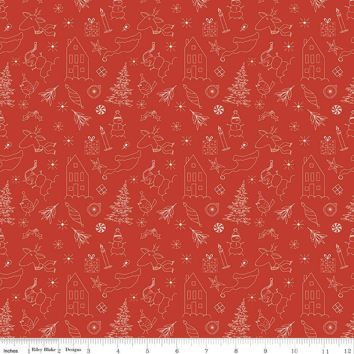 Christmas Is In Town Doodles Red Yardage by Sandy Gervais | Riley Blake Designs #C14742-RED