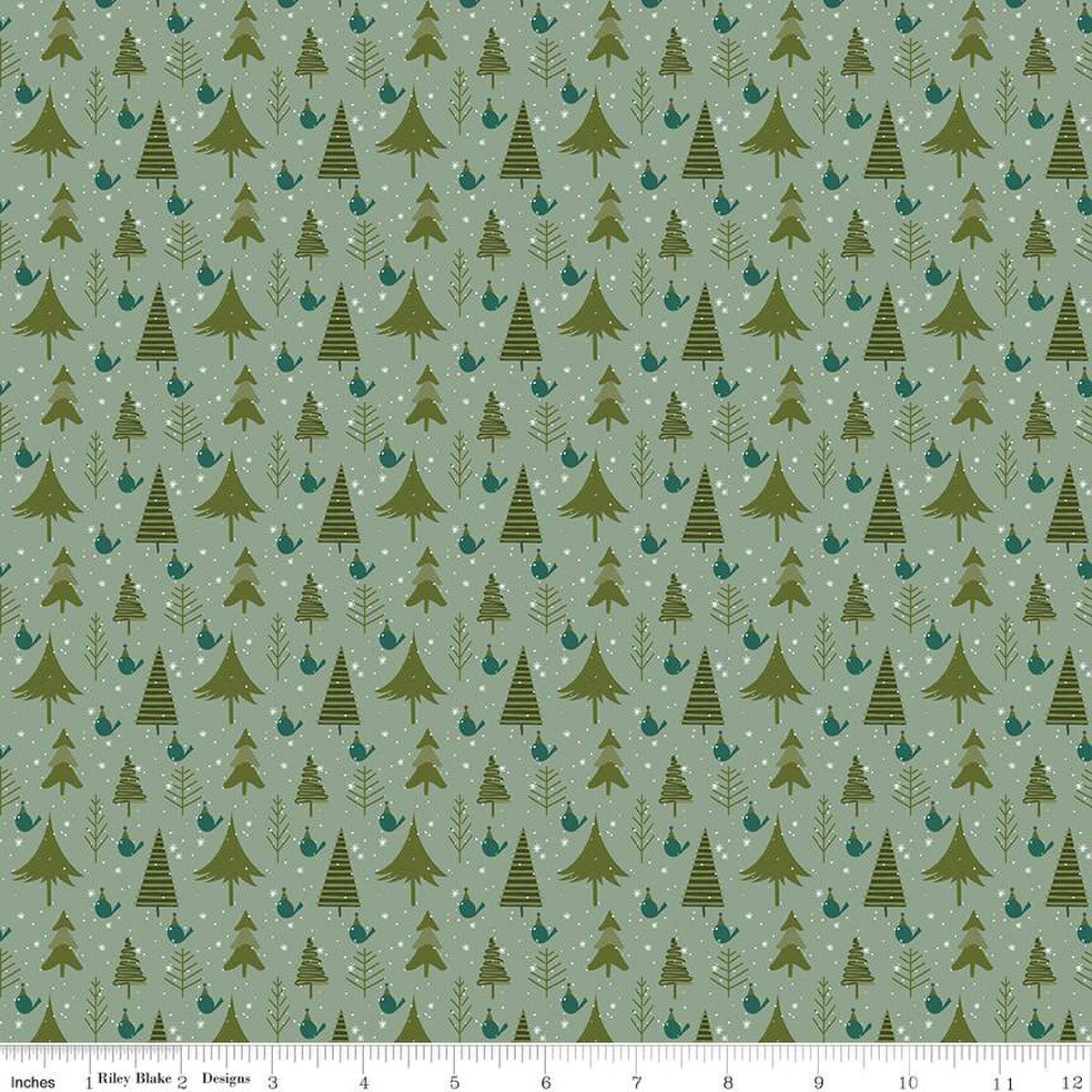 Christmas Is In Town Trees Sage Yardage by Sandy Gervais | Riley Blake Designs #C14744-SAGE