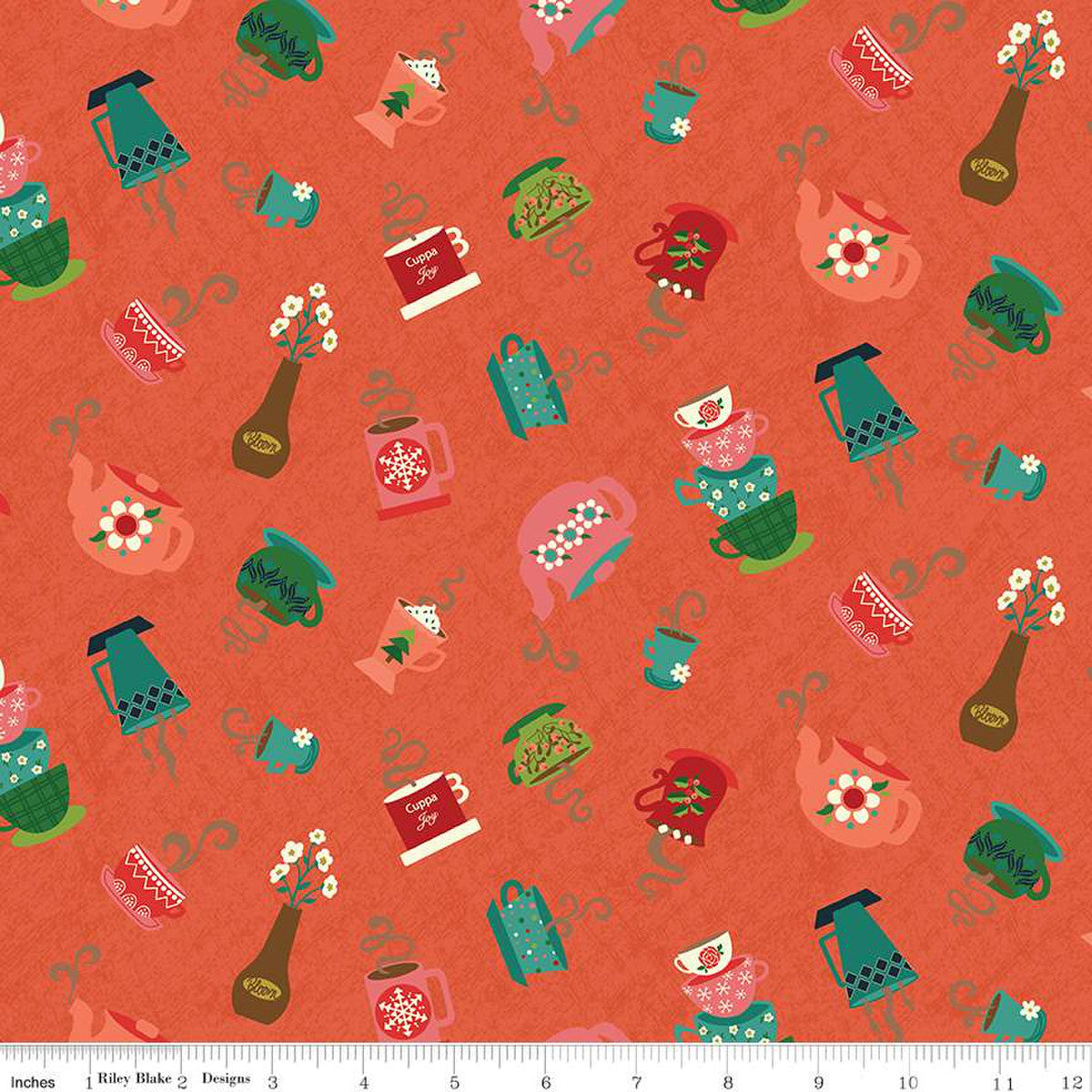 In From The Cold Cups Coral Yardage by Heather Peterson | Riley Blake Designs #C14861-CORAL