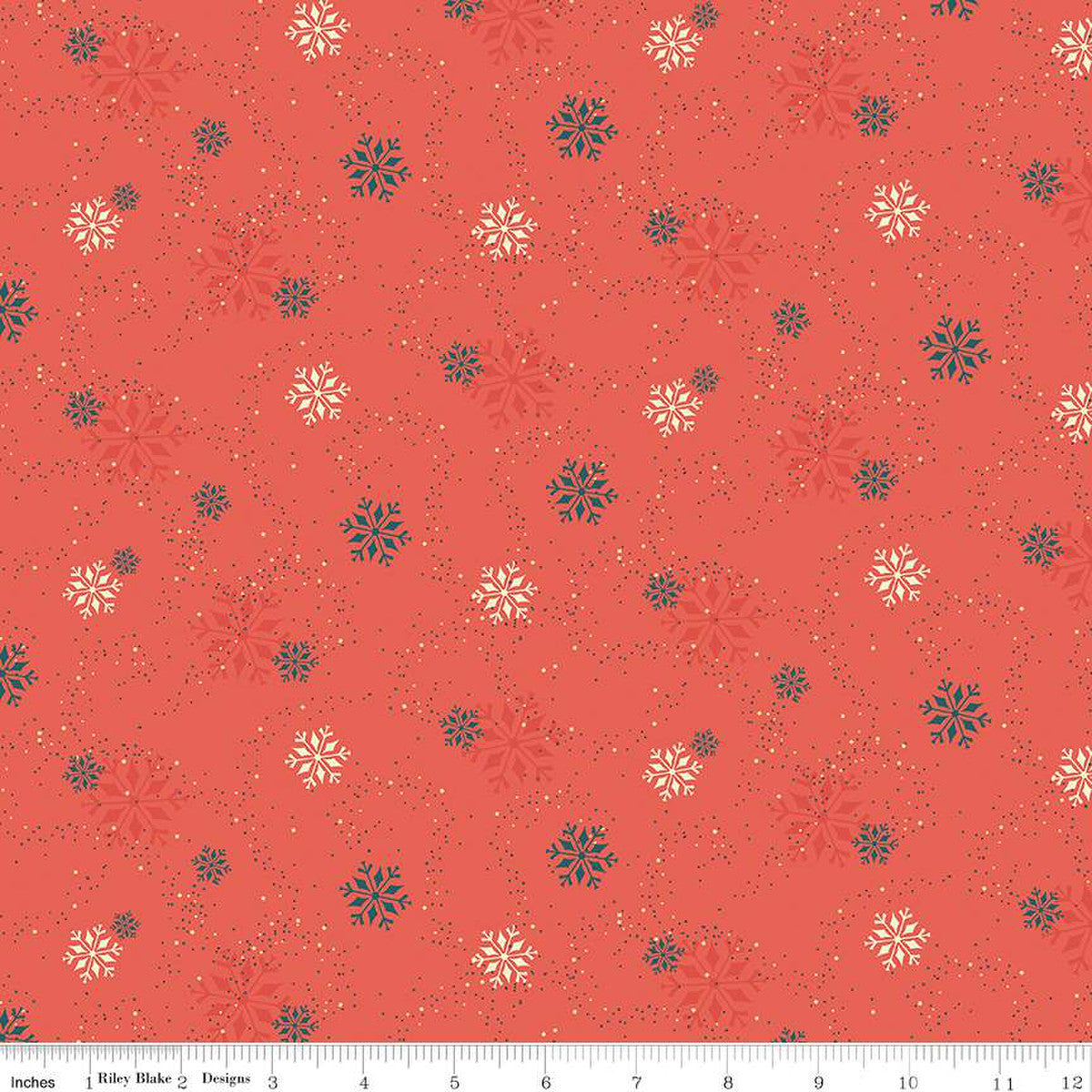 In From The Cold Snowflakes Coral Yardage by Heather Peterson | Riley Blake Designs #C14865-CORAL