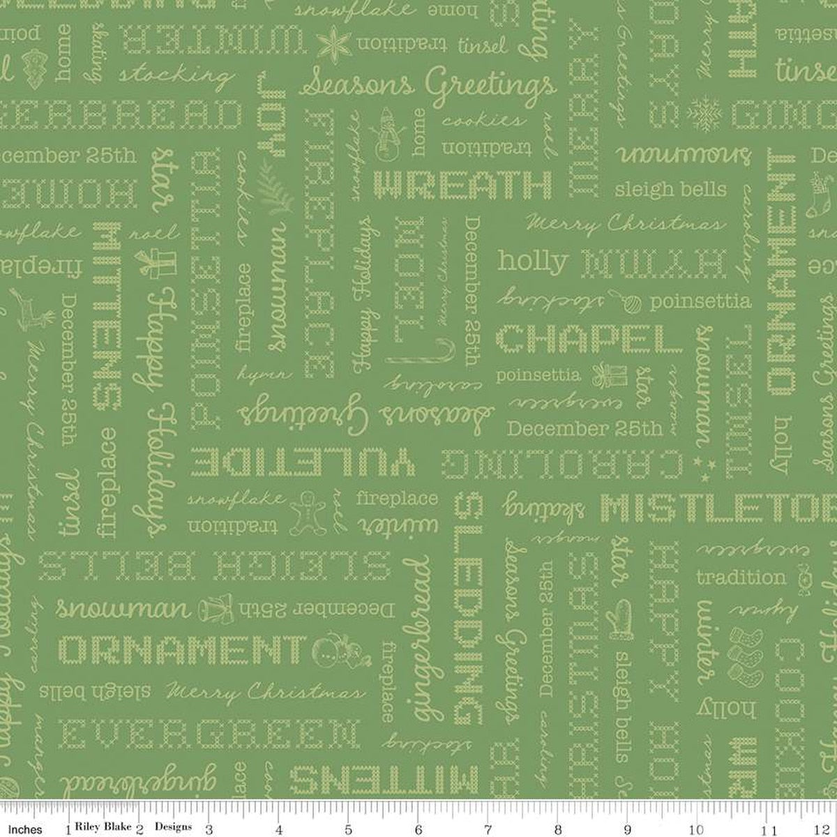 Home Town Holiday Words Basil Yardage by Lori Holt | Riley Blake Designs #C14902-BASIL