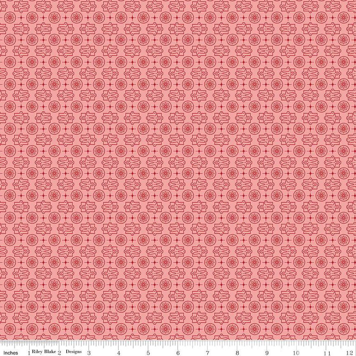 Home Town Holiday Gingerbread Coral Yardage by Lori Holt | Riley Blake Designs #C14908-CORAL