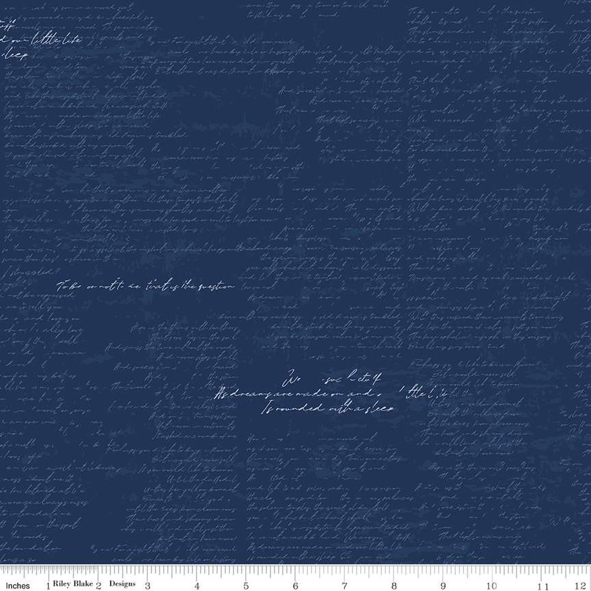 Between The Pages Manuscript Navy Yardage by Fran Gulick | Riley Blake Designs #C15372-NAVY