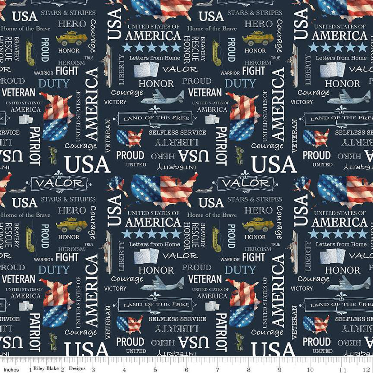 Letters From Home Text Navy Yardage by Vicki Gifford | Riley Blake Designs #C15611-NAVY