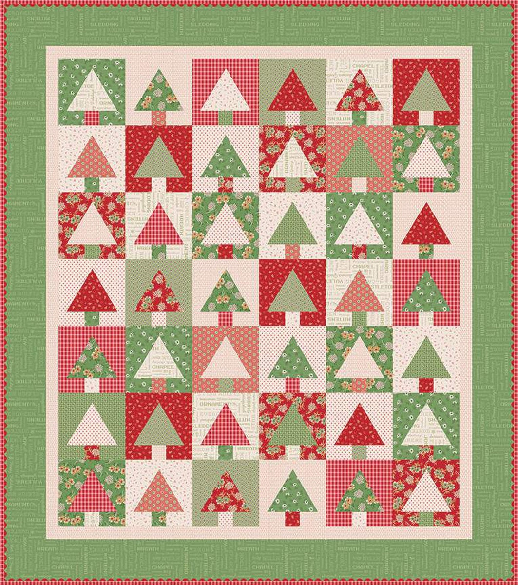 Christmas Tree Quilt showing trees from Lori Holt 10" Tree Quilt Paper by Bee in my Bonnet | Riley Blake Designs