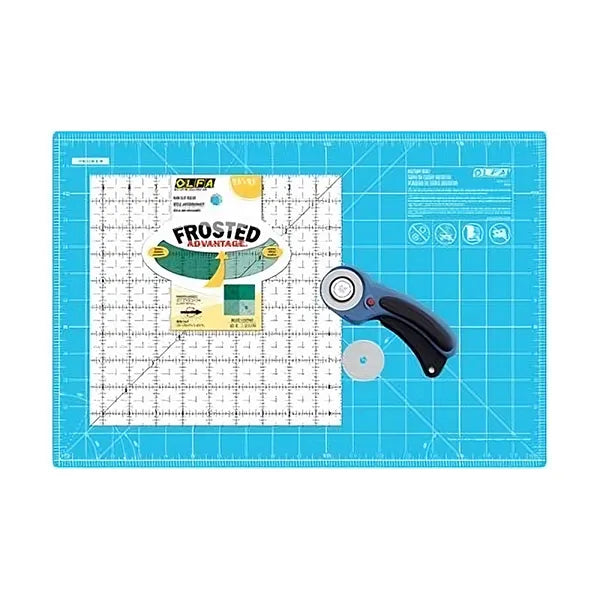 Olfa Start to Quilt Kit with Cutting Mat, Non-Slip Ruler, Rotary Cutter, and Spare Blade | Olfa #CUTCOMBO22