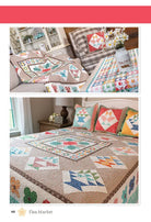 Flea Market Quilt Book by Lori Holt of Bee in my Bonnet | It's Sew Emma #ISE-947 Pg 48 showing the quilt and pillows displayed on bed