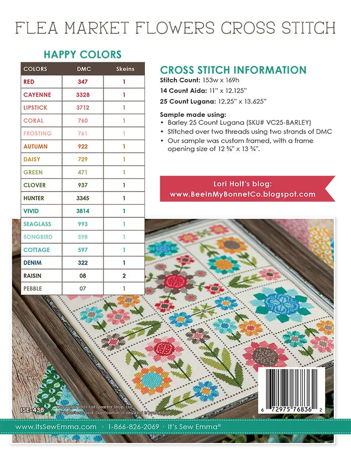 Flea Market Flowers Cross Stitch Pattern by Lori Holt Bee in my Bonnet | It's Sew Emma #ISE-438 back cover