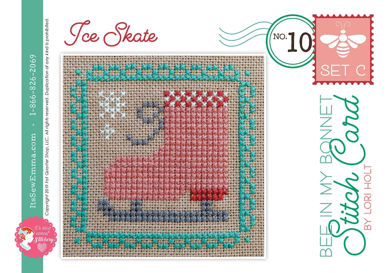 Bee in my Bonnet Stitch Cards Set C Cross Stitch Pattern by Lori Holt | It's Sew Emma #ISE-411 Ice Skate