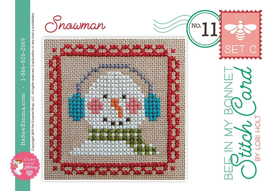 Bee in my Bonnet Stitch Cards Set C Cross Stitch Pattern by Lori Holt | It's Sew Emma #ISE-411 Snowman