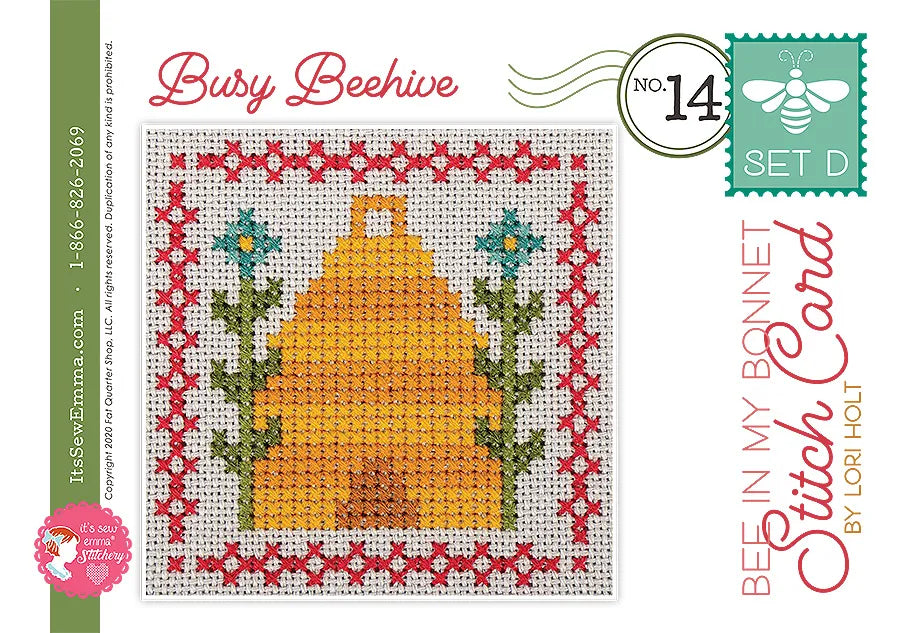 Bee in my Bonnet Stitch Cards Set D Cross Stitch Pattern by Lori Holt | It's Sew Emma #ISE-413 busy beehive