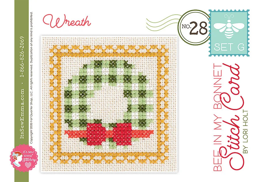 Bee in my Bonnet Stitch Cards Set G Cross Stitch Pattern by Lori Holt | It's Sew Emma #ISE-436 wreath