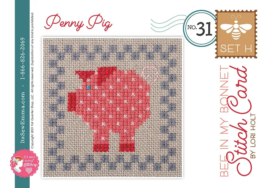 Bee in my Bonnet Stitch Cards Set H Cross Stitch Pattern by Lori Holt | It's Sew Emma #ISE-439 Penny Pig