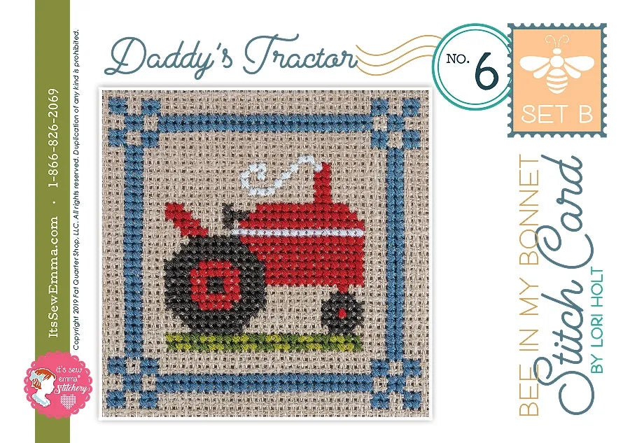 Bee in my Bonnet Stitch Cards Set B Cross Stitch Pattern by Lori Holt | It's Sew Emma #ISE-409 Daddy's Tractor