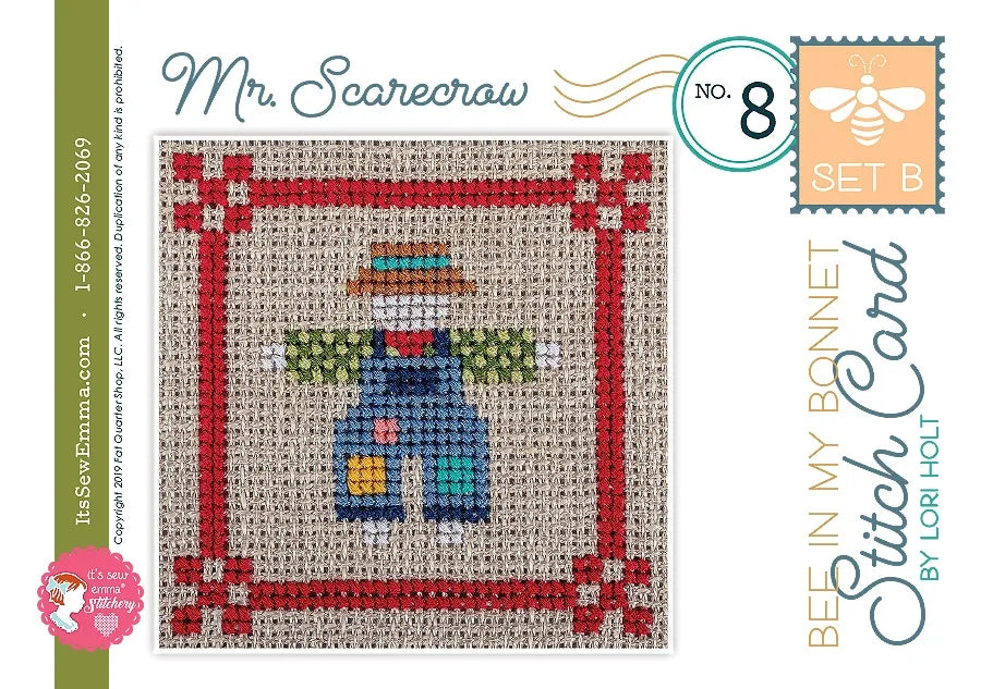 Bee in my Bonnet Stitch Cards Set B Cross Stitch Pattern by Lori Holt | It's Sew Emma #ISE-409 Mr. Scarecrow