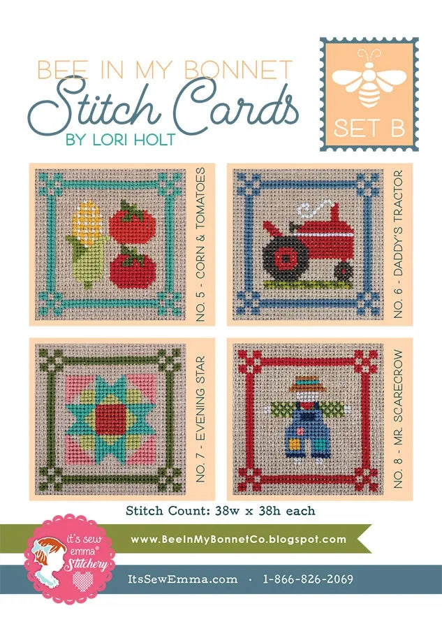 Bee in my Bonnet Stitch Cards Set B Cross Stitch Pattern by Lori Holt | It's Sew Emma #ISE-409 front cover