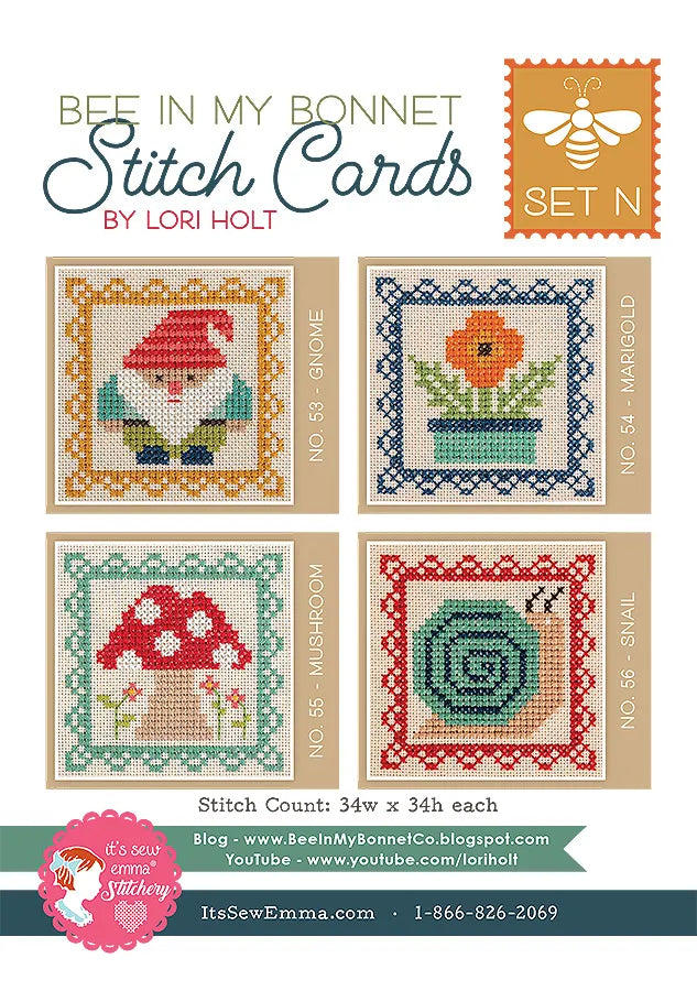 Bee in my Bonnet Stitch Cards Set N Cross Stitch Pattern by Lori Holt | It's Sew Emma